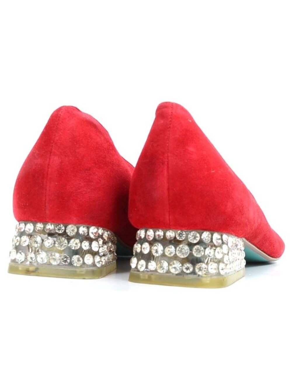 Betsey Johnson SB-Frida Red Suede Rhinestone Block Heeled Pumps Women's 10M - Picture 4 of 10